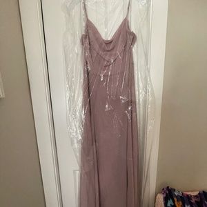 cowl neck chiffon bridesmaid dress with slit